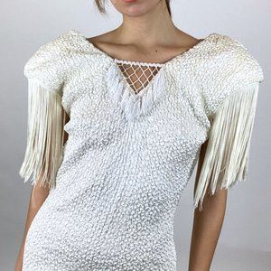 Vintage White Fringe Western Dress